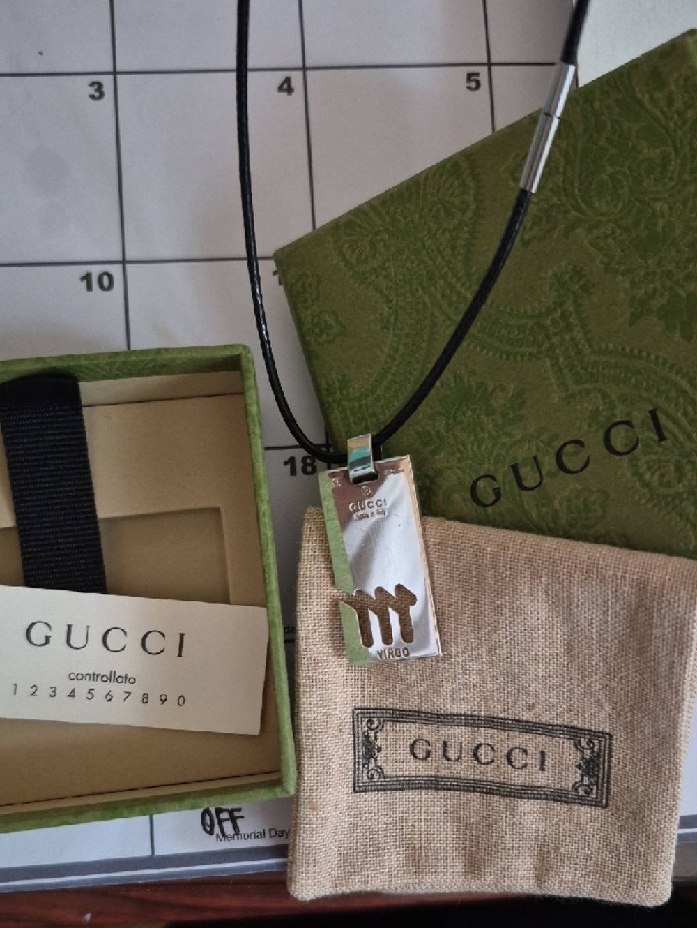 Gucci Virgo Pendant On Black Leather Cord Necklace - Picture 6 of 6